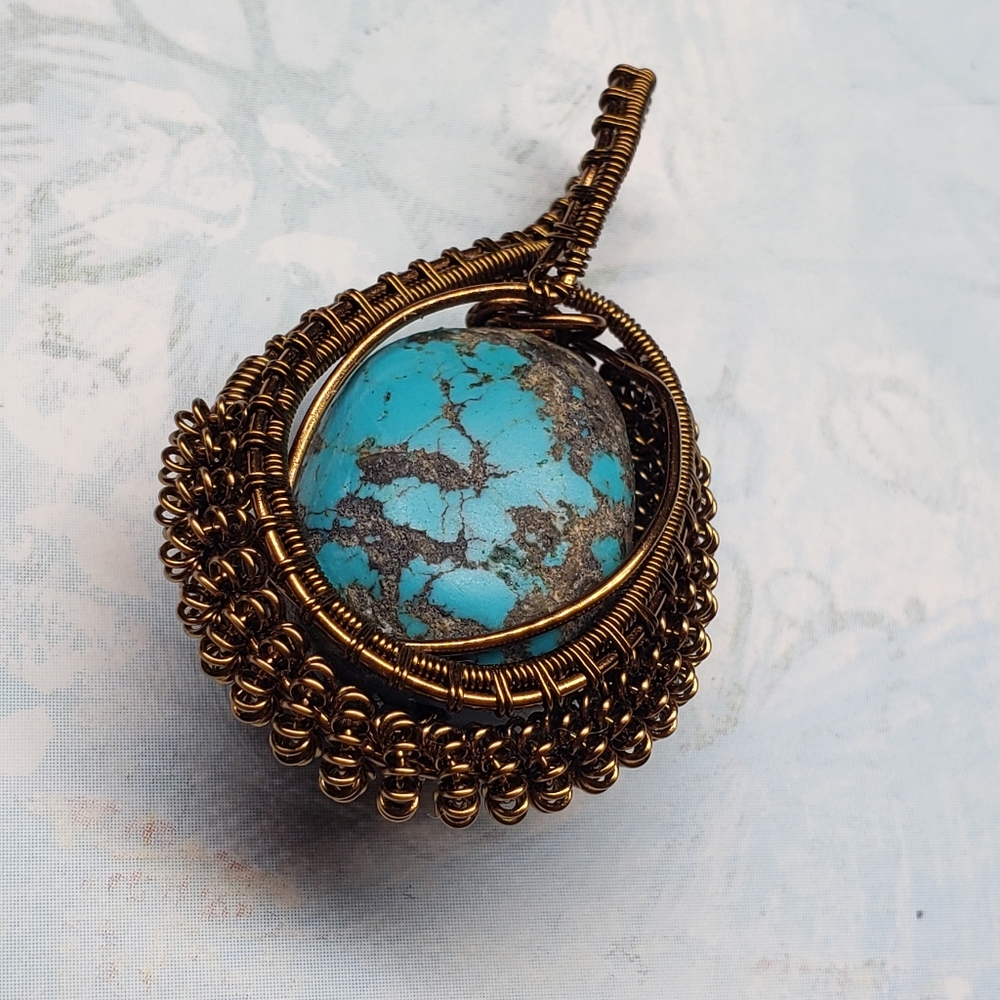 Wire wrapped turquoise pendant - Picture 3 of 3